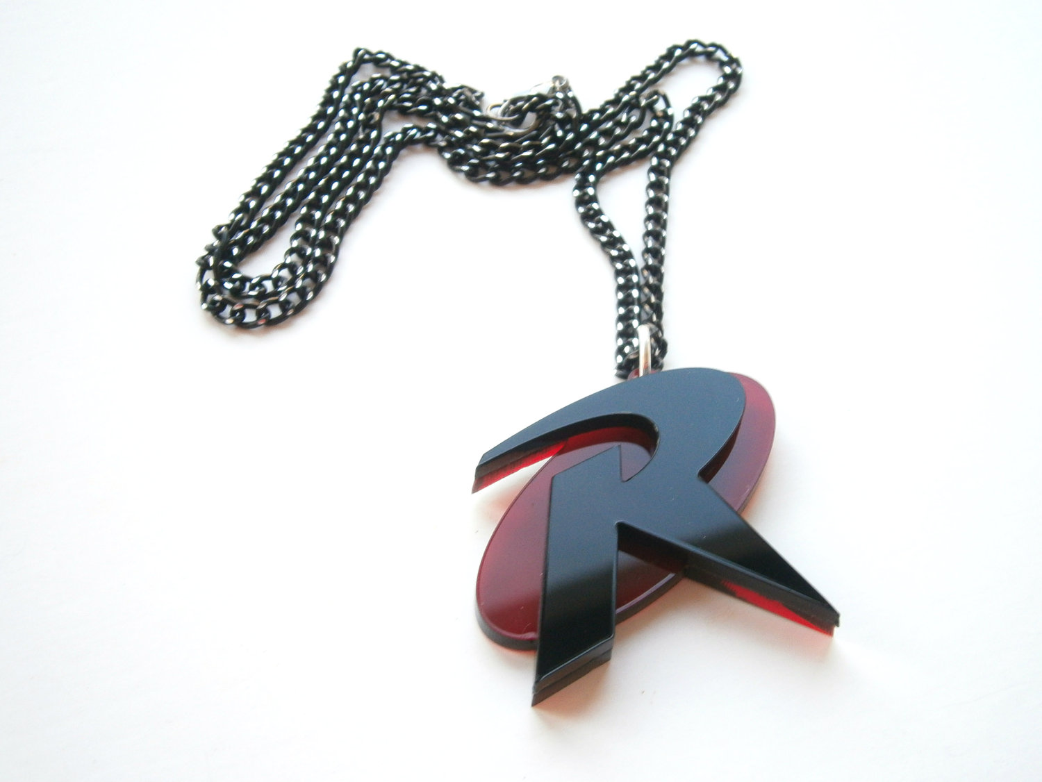 Robin Necklace, Batman and Robin, Laser Cut Red and Black Plastic