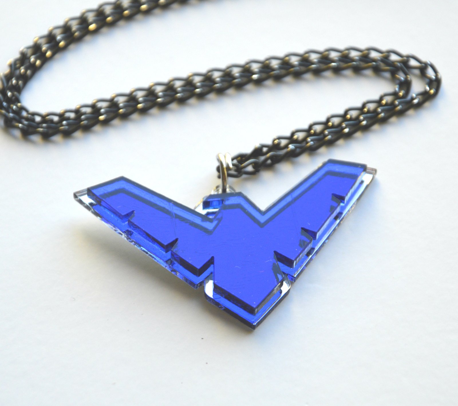 Nightwing Necklace, Laser Cut Blue Transparent Acrylic Plastic