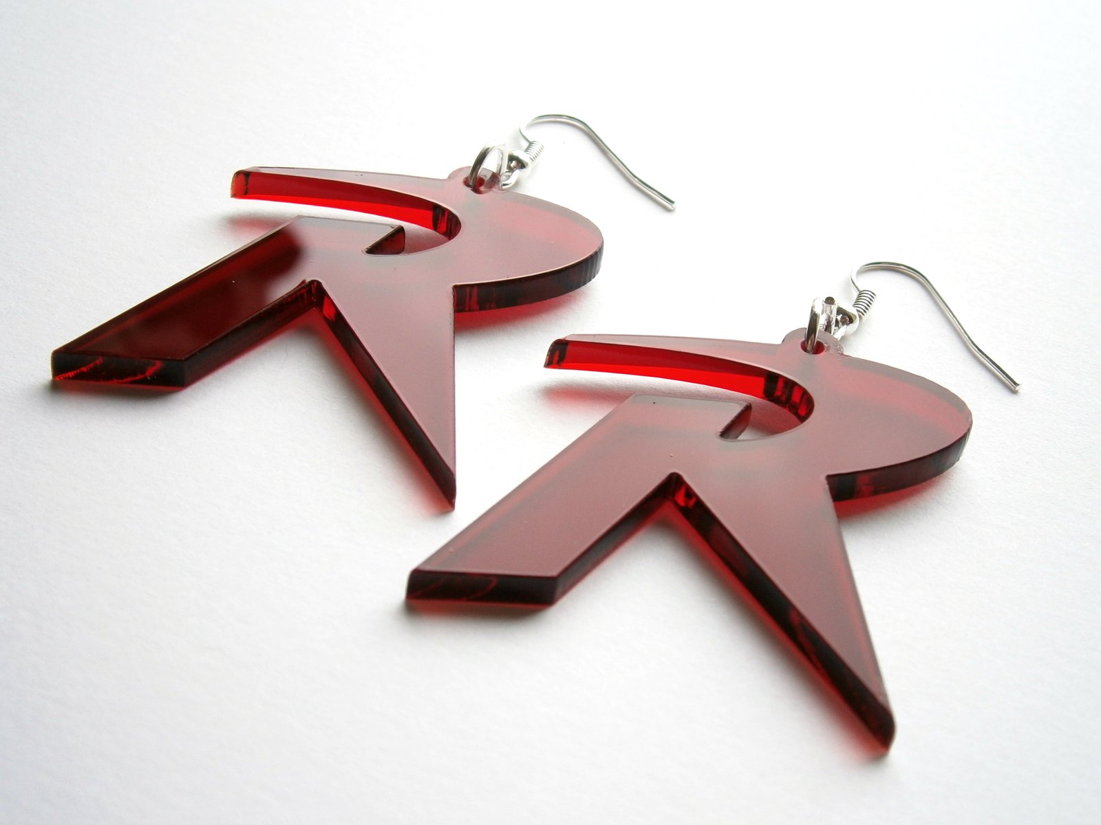 Robin Earrings, Laser Cut Transparent Red Acrylic Plastic