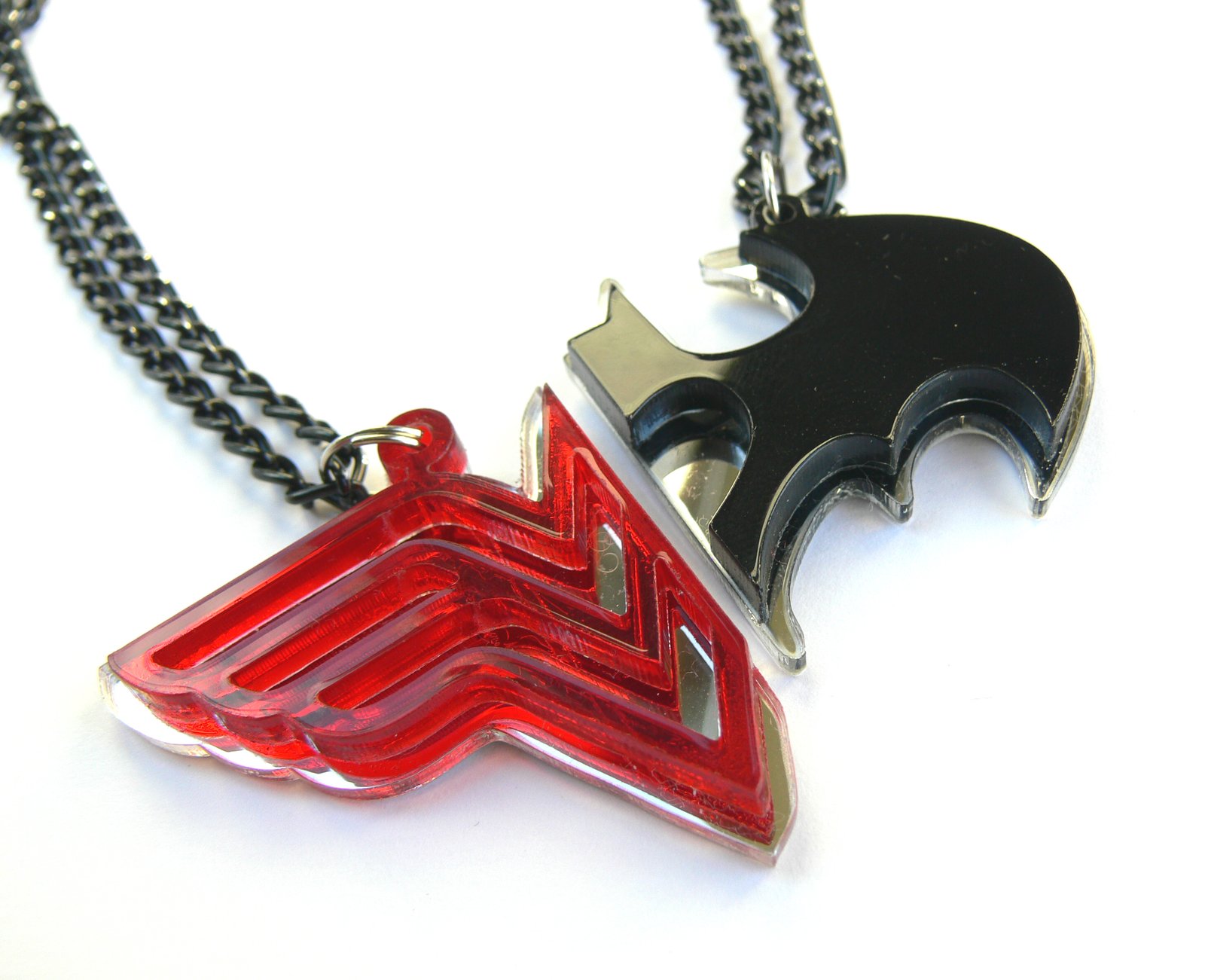 Wonder Woman Batman couple necklaces Laser cut from red